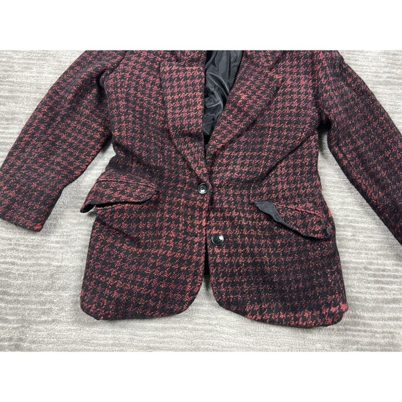 Liz Claiborne Collection Blazer Medium Womens Red Black Houndstooth Wool‎ Blend - Picture 3 of 10